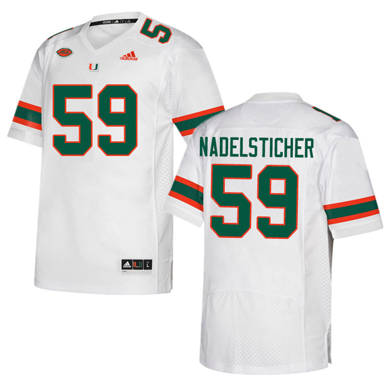 Adidas Miami Hurricanes #59 Alan Nadelsticher College Football Jerseys Sale-White - Click Image to Close